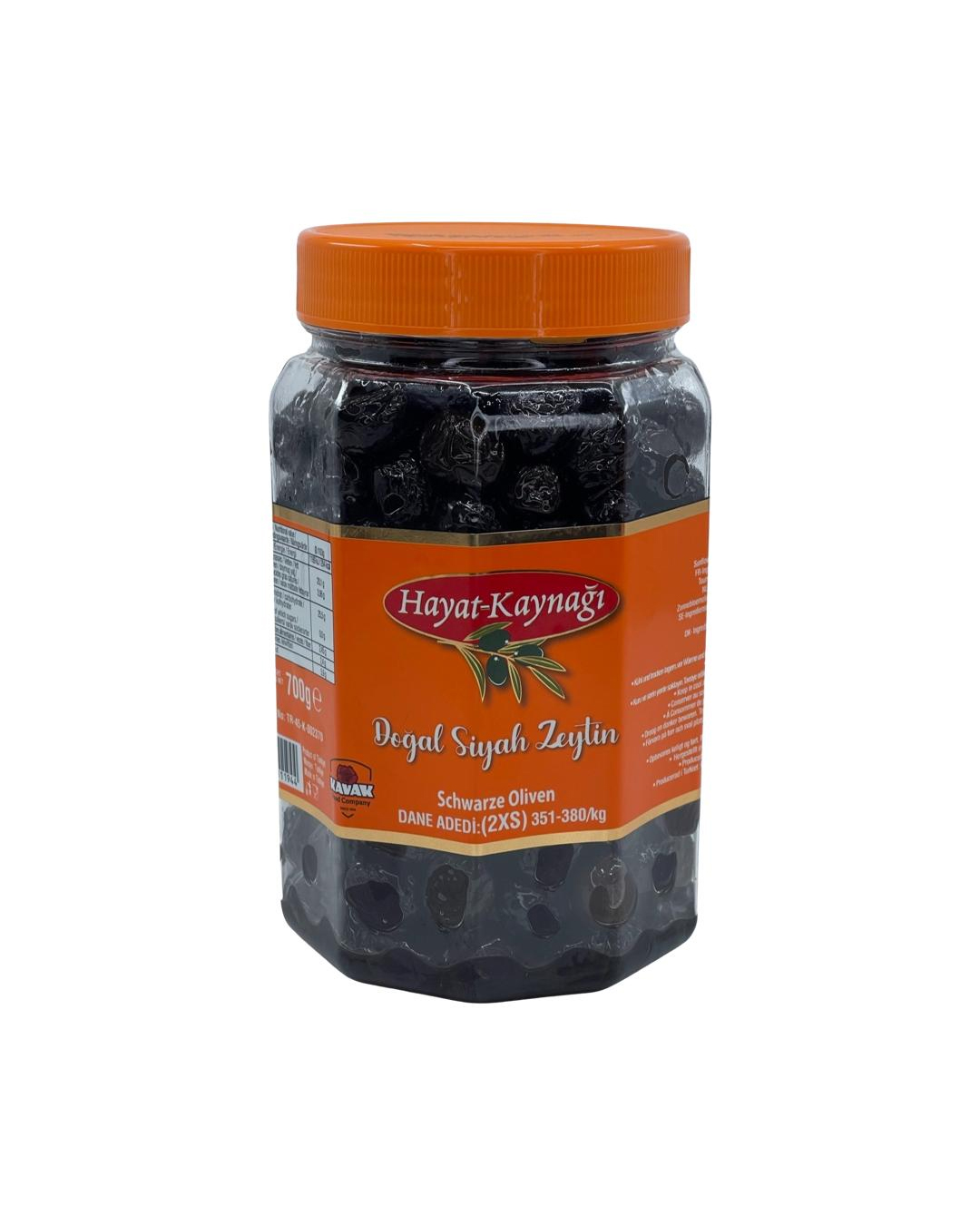 HAYAT-KAYNAGI Schwarze Oliven (2XS) PET 700g - ORANGE